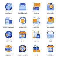 iconos de comercio electrónico en estilo plano. vector