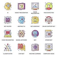 Artificial intelligence flat icons set. vector