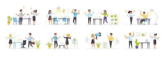 Quarrel at work set with angry people characters vector