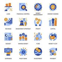 Financial management icons set in flat style. vector