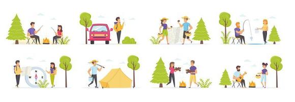Summer camping with people characters vector