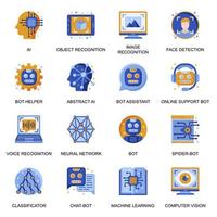 Artificial intelligence icons set in flat style. vector