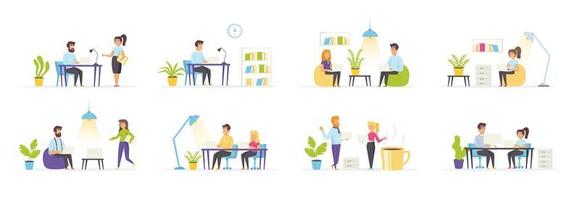 Coworking space set with people characters vector