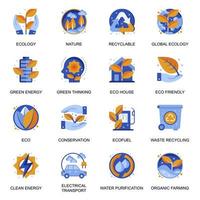 Ecology icons set in flat style. vector