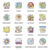 Global ecology flat icons set. Waste recycling vector