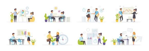Business meeting set with people characters vector