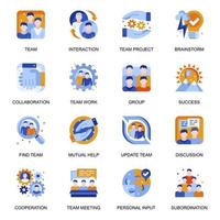 Teamwork icons set in flat style. vector