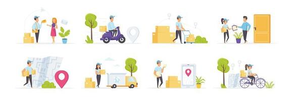 Express delivery set with people characters vector