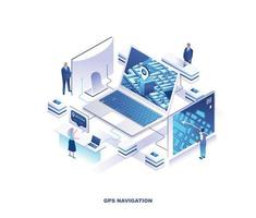 GPS navigation, location search isometric design vector