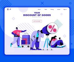 Discounts of goods landing page template vector