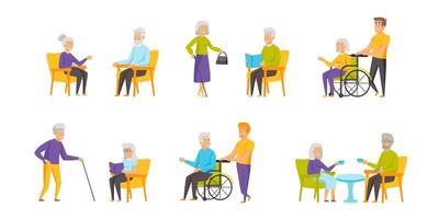 Pensioners flat set vector