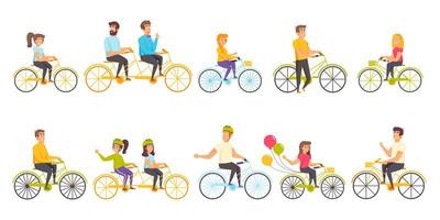 Bicyclists flat set vector