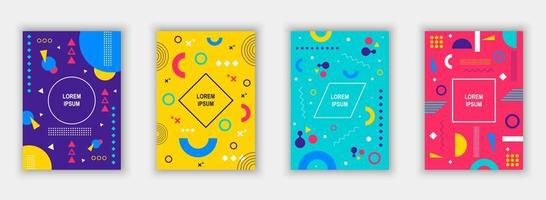 Set of modern memphis style covers. vector