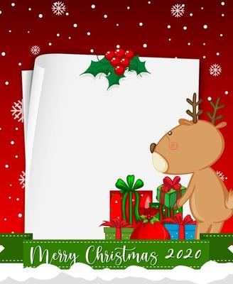 Blank paper with Merry Christmas 2020 text and reindeer