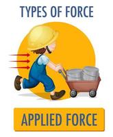 Applied force design with kid pushing wheelbarrow vector