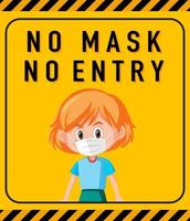 No mask no entry warning sign with cartoon character vector