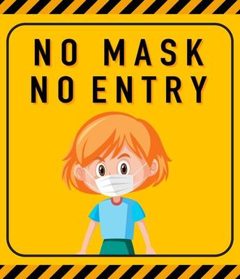 No mask no entry warning sign with cartoon character