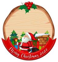 Blank wooden board with Santa, gifts and chimney vector