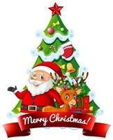 Merry Christmas banner with Santa, tree and reindeer vector