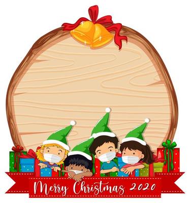 Blank wooden board with Christmas elves