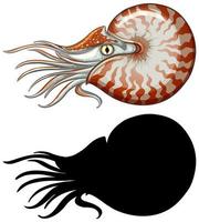 Nautilus character and its silhouette vector