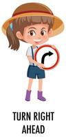 Girl holding traffic sign isolated on white background vector