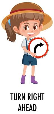 Girl holding traffic sign isolated on white background