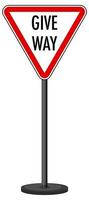 Red give way traffic sign on white vector