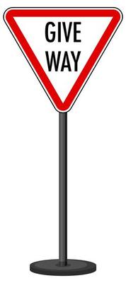 Red give way traffic sign on white