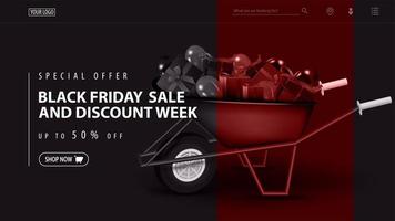 Black Friday Sale and discount week template with wheelbarrow vector