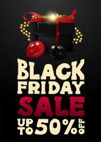 Black Friday Sale, up to 50 off banner with gift vector