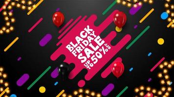 Black Friday sale banner with diagonal colored shapes vector