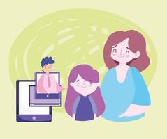 Online education with teacher, student and her parent vector