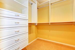 Large walk in Closet with shelve system.