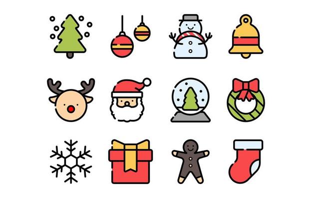 Merry Christmas Symbols Vector Line Flat Icons, 46% OFF