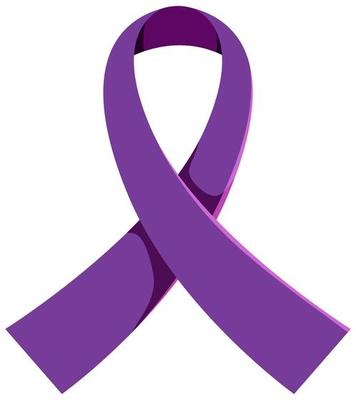 Purple ribbon symbolize awareness pancreatic cancer isolated on white background