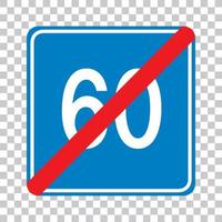 Blue minimum speed limit 60 road sign isolated on transparent background vector