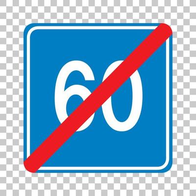 Blue minimum speed limit 60 road sign isolated on transparent background