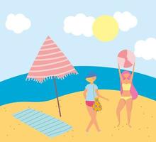 People at the beach doing summer activities vector