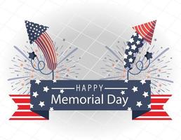 Memorial day celebration banner with fireworks vector