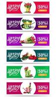 Collection spring discounts templates with flowers and buttons vector