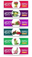 Collection spring discounts templates with flowers and buttons vector