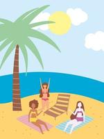 People at the beach doing summer activities vector