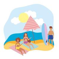 People at the beach doing summer activities vector