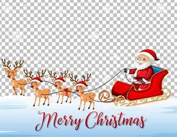 Santa Claus on sleigh with Reindeer and Merry Christmas font on transparent background vector