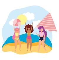 People at the beach doing summer activities vector