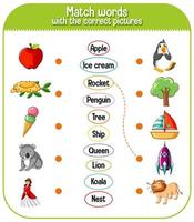 Word to picture matching worksheet for children vector