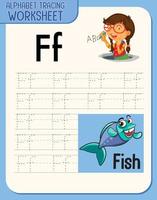 Alphabet tracing worksheet with letter and vocabulary vector