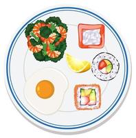 Aerial view of food on plate vector