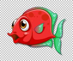 Personaje de dibujos animados de peces exóticos rojos sobre fondo transparente vector